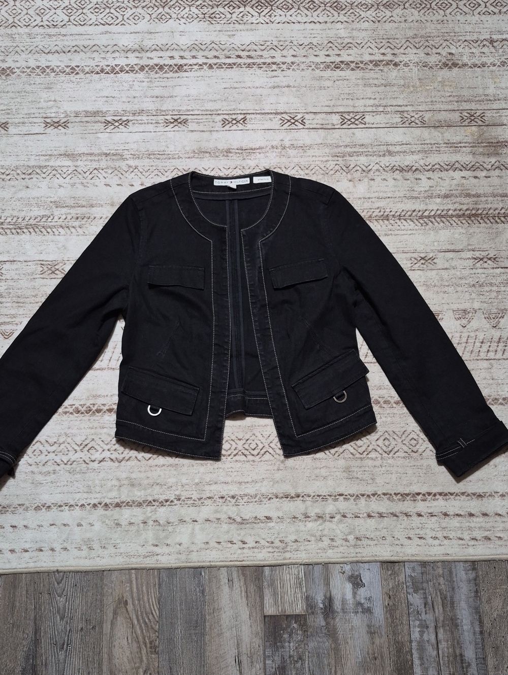 Tommy Hilfiger Black Collarless Crop Jacket